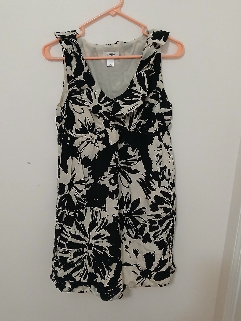 LOFT Black & Cream Floral Sleeveless Dress